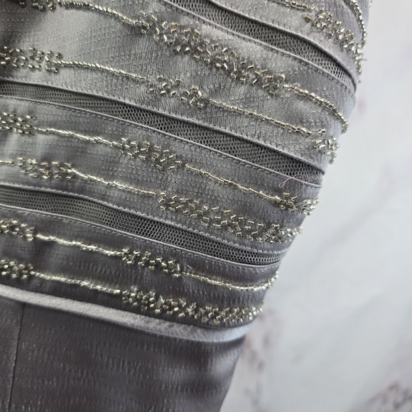 Adrianna Papell Dress Jacket Set Womens 12 Gray Metallic Satin Mother Of Bride - Picture 10 of 15